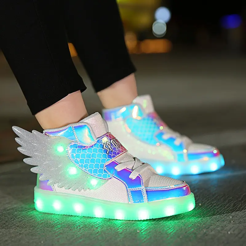 Rechargeable LED shoes for kids wings shoes with switch colorful light shoes for kids kasut luminous boys and girls skate shoes