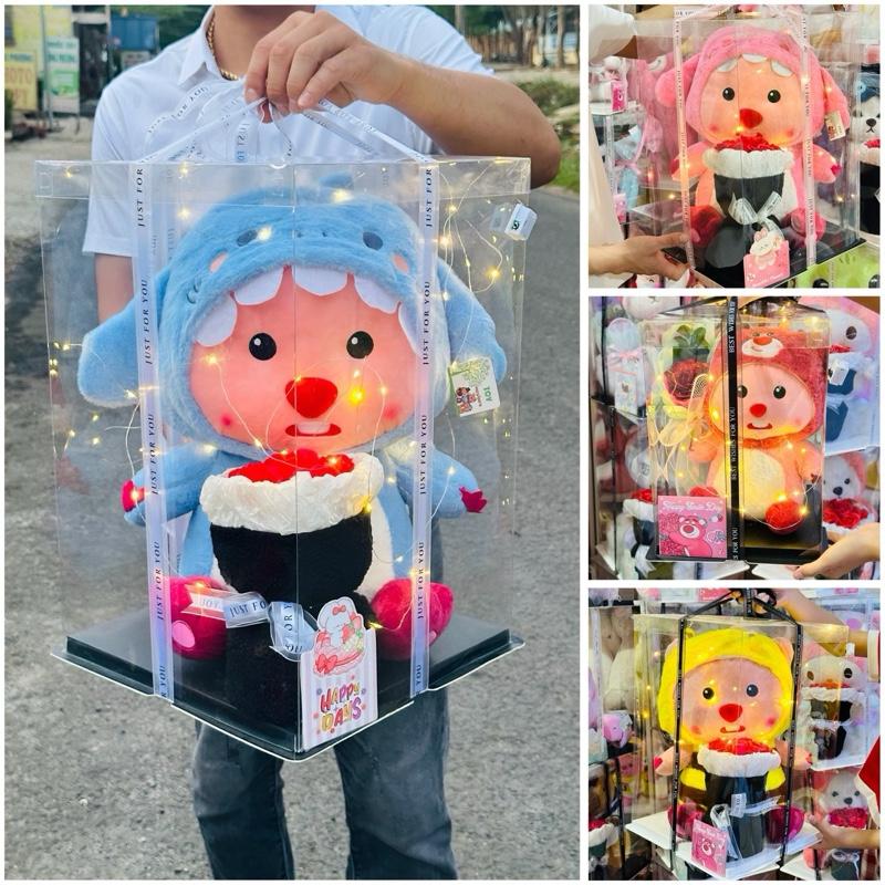 Hộp Quà Tặng Đẹp - Gấu Bông Loppy Đáng Yêu Tự Ráp Gồm Hoa Hồng Vĩnh Cửu Đèn Thiệp Tặng Bạn Bè Bạn Gái Tỏ Tình Vào Tất Cả Các Dịp Sinh Nhật 8/3 Valentines Giáng Sinh