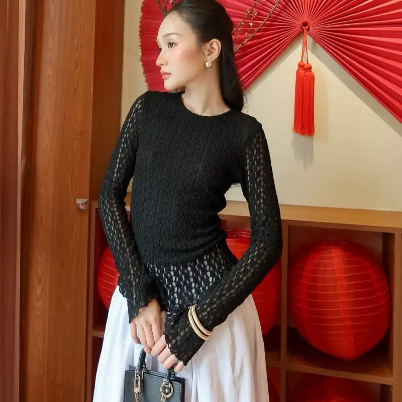 Áo Ren Hai Lớp Cổ Tròn Tay Dài MAYA TOP | thelety 5