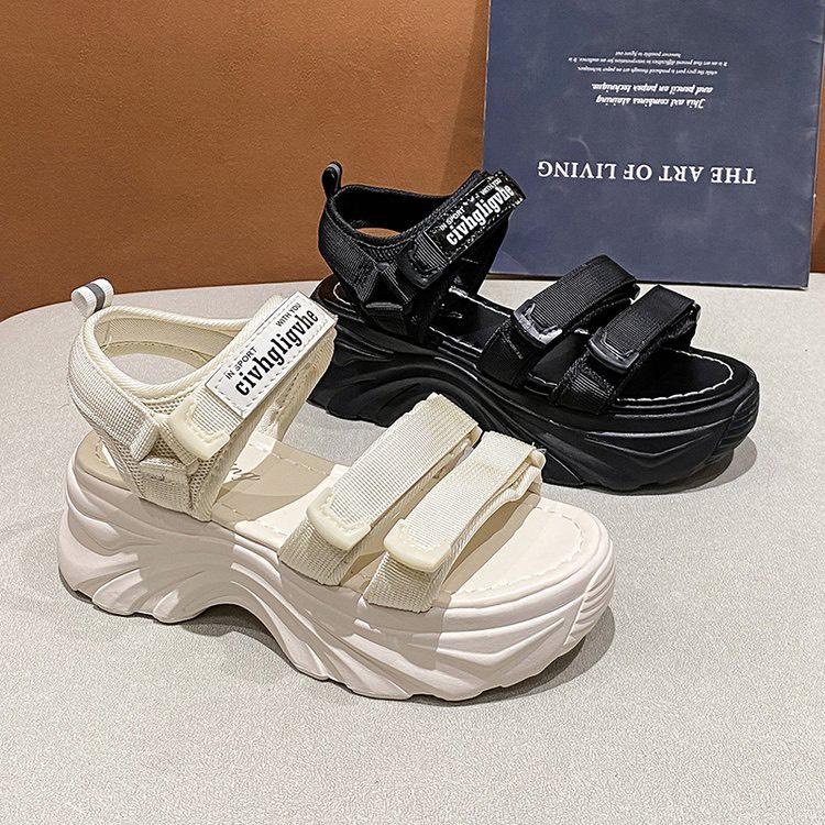 Sandal nữ 2 quai dán đế cao 7cm kiểu dáng Hàn Quốc 2023 0