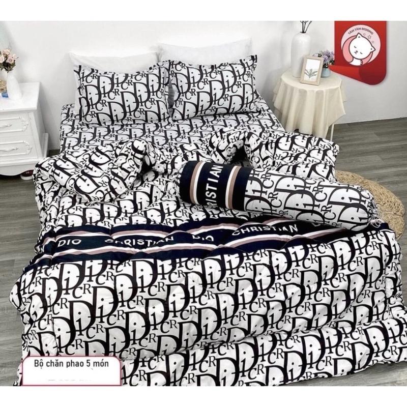 Bộ 5 món ga gối và chăn phao cotton poly trần liền bông siêu đẹp mềm mịn bộ ga