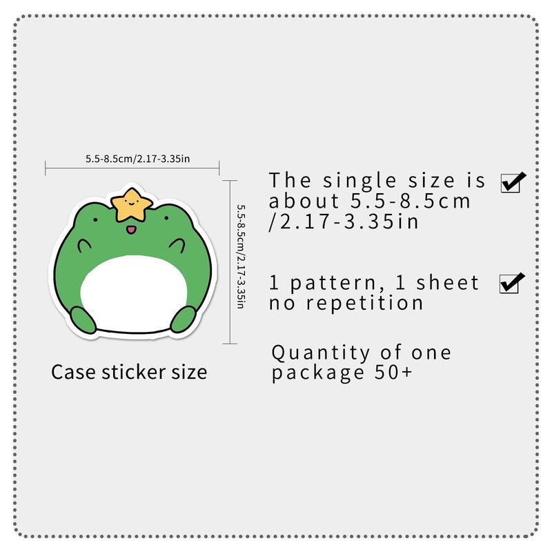 50pcs Cartoon Frog Pattern Stickers, Cute Animals Pattern Waterproof Decorative Stickers, DIY Decals For Water Bottle, Laptop, Phone Case, Scrapbooking, Journal Making 1
