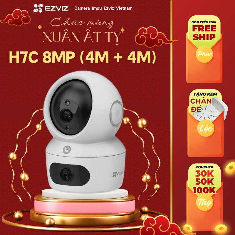 {Hàng mới về} Camera Wifi trong nhà ống kính kép Ezviz H7C 8M | 2 mắt cam | Gọi điện nút chạm I Kết nối wifi 5G I Phát hiện âm thanh lạ
