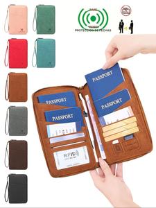 Nuevo Portapasaporte con bloqueo RFID, porta múltiples pasaportes, organizador de documentos de viaje, cartera con cierre amigable con la piel, correa de muñeca desmontable
