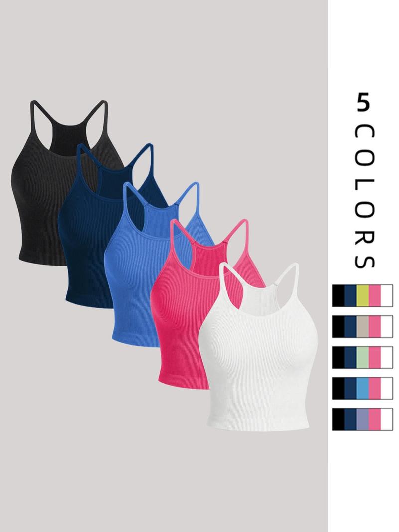 Product Introduction of Women's Plain Round Neck Crop Sports Tennis Vest, Sporty  Comfortable  Breathable Sleeveless Ribbed Crop Cami Top for Gym Workout, Running Vest, Women's Tops, Summer Outfits 2024, Running Vest, Ladies Pickleball Sportswear for Summer, Summer Gym Clothing 4
