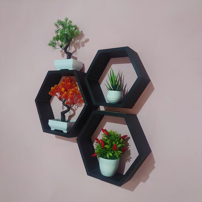 AK SEGI ENAM 3 PCS-rak dinding HEXSAGONAL,rak dinding minimalis,Hexsagonal kayu,hiasan dinding 3
