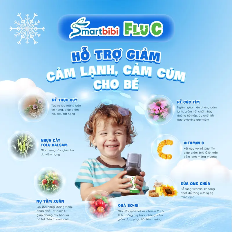 Siro Ho Smartbibi Flu C Chiết Xuất Thảo Dược Hỗ Trợ Các Vấn Đề Ho Do Cảm Lạnh, Cảm Cúm Cho Bé Chai 100ml 2