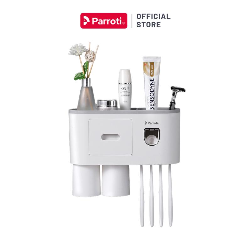 Bộ Nhả Kem Đánh Răng Dựng Bàn Chải Nhà Tắm Toilet Bộ 2 Cốc Parroti Morning MN21