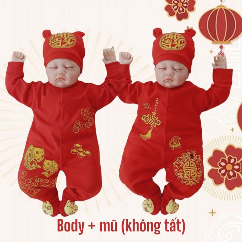 Bodysuit Body tết dài tay cho bé trai bé gái Body diện tết tài lộc bộ quần áo mặc năm mới SLT179
