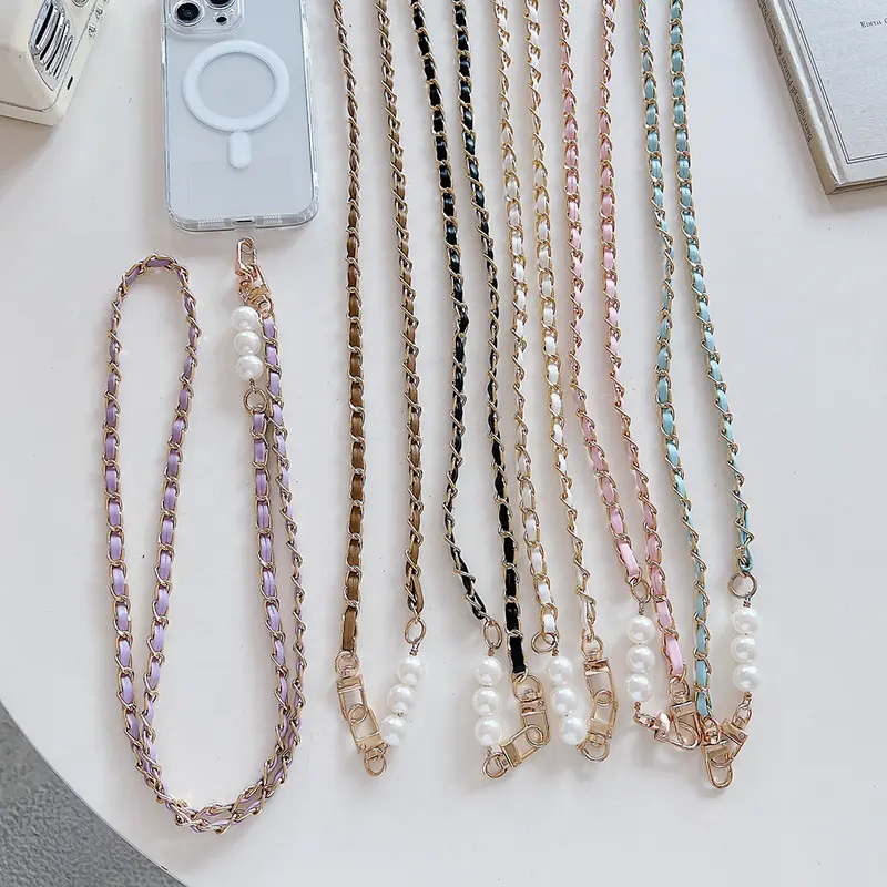 Tali Telepon Lanyard Selempang Hp Phone Straps Gantungan Hape Rantai Kulit Premium Hias Mutiara Mewah Cantik 5