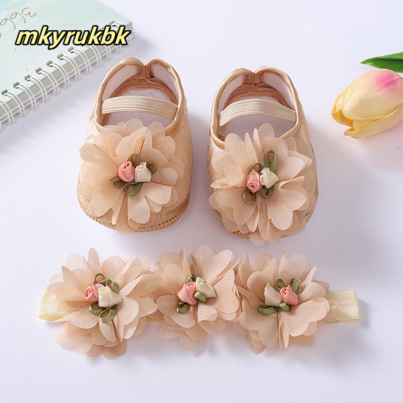 Giày Em Bé Gái, Đế Mềm, Thiết Kế Hoa, Giày Cũi, Dây Co Giãn, Không Trơn Trượt, Giày Trẻ Mới Biết Đi, Có Băng Đô, Thích Hợp Làm quà tặng Tiệc Mừng Sắp Sinh Em Bé Cho Bé Kem Sandal Dép Sandal Cao Su Dép Sandal Cao Su