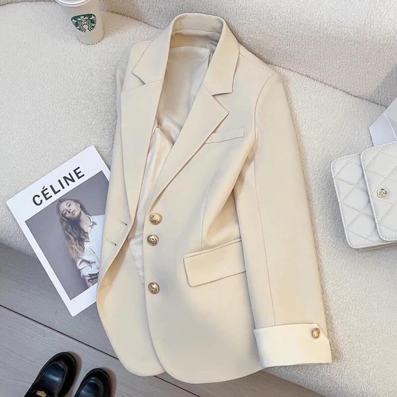 DT15 Áo khoác vest blazer ba khuy kim loại mạ vàng- tay phối gấu có đệm vai mẫu mới phong cách hàn quốc 1