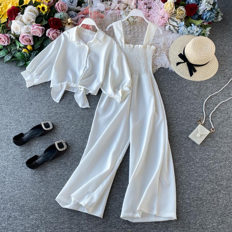 Set Dua Keping Fesyen Wanita, Blaus Lengan Batwing, Kardigan dan Pakaian Jumpsuit, Pakaian Sut 2 Keping Wanita, Ketibaan Baru 0
