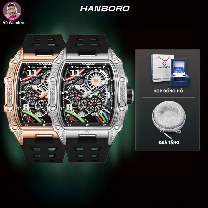 Đồng Hồ Nam Đeo Tay HANBORO 935 [4850] Phiên Bản Mới Đính Đá Sang Trọng | Miễn phí 1 lần thay kính + Tặng bóp đựng đồng hồ