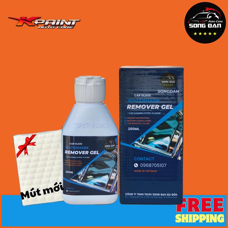 Gel Vệ Sinh ố Kính Ô Tô Song Dan (mút TRẮNG), tẩy màng dầu, cặn canxi  200ml [Tặng mút  và khăn, không dùng cho gương ] cancan xioto nuoc ruakinhoto cancan  xi