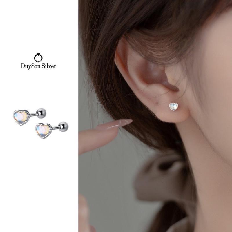  Bông tai đá mặt trăng Moonstone  Giá bán 1 chiếc  bạc 925 cao cấp chốt vặn DUYSON SILVER khuyên tai nữ phong thủy Duysonsilver  KCBX19  