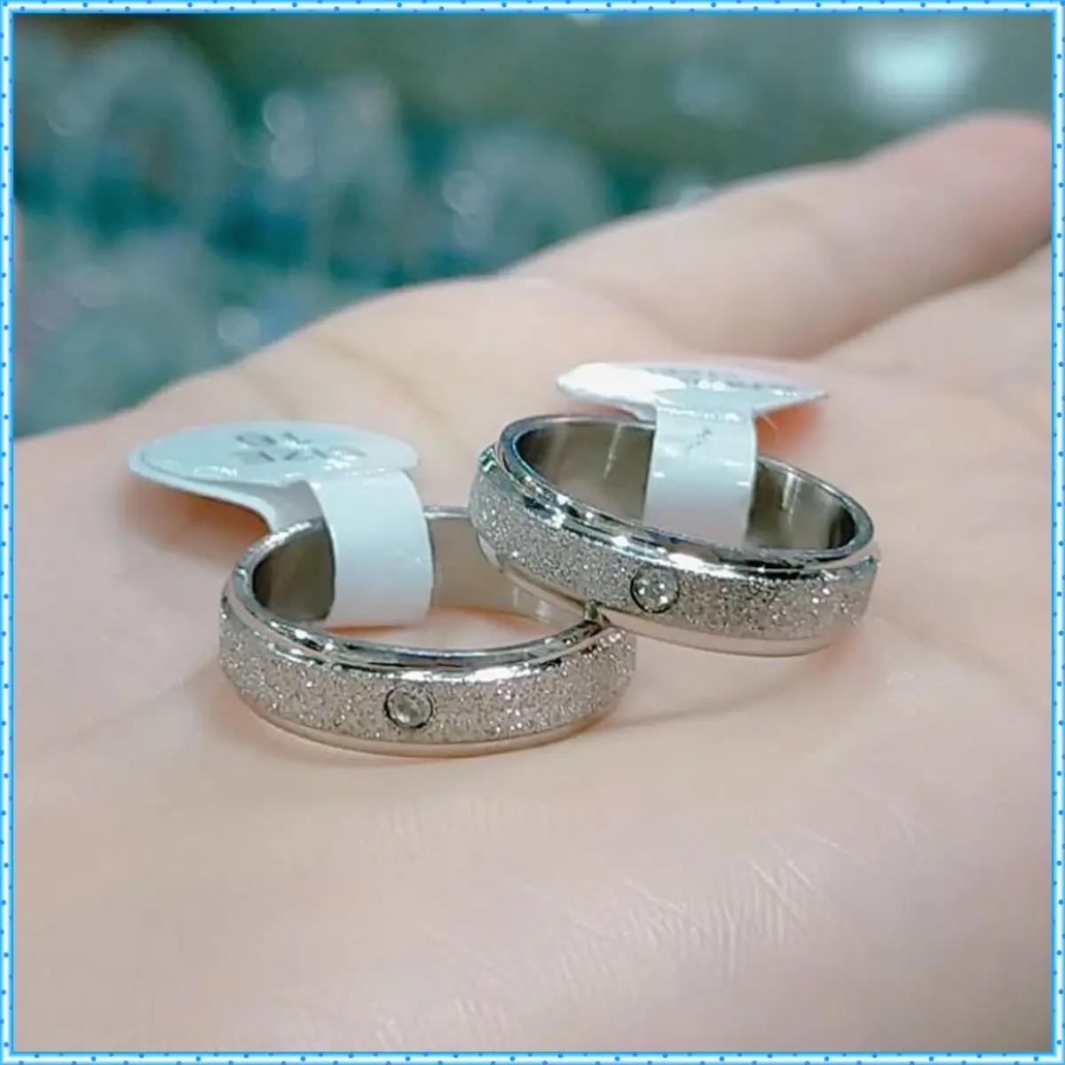 Cincin Kawin Mata Satu Titanium Silver Motif Pasir Perempuan Laki-laki Kado Ulang Tahun Pria Wanita Jewellery Rings