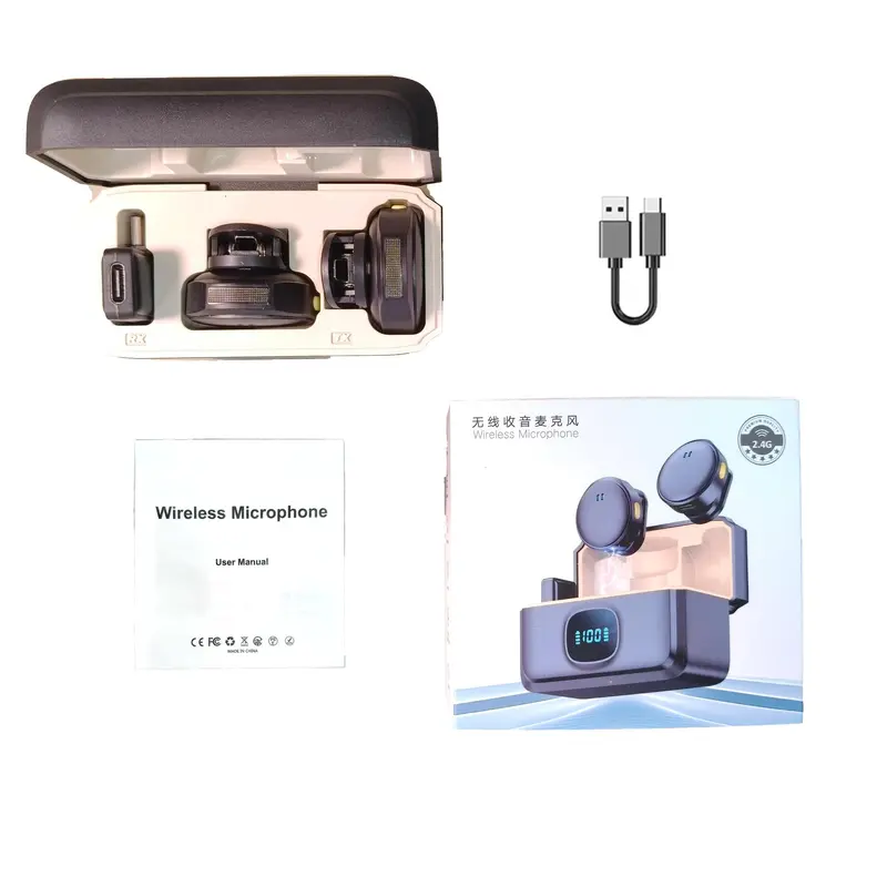 Wireless Lavalier Microphone, USB Rechargeable Wireless Microphone, Noise Cancelling Microphone for Live Streaming & Phone Video Recording, Audio 3