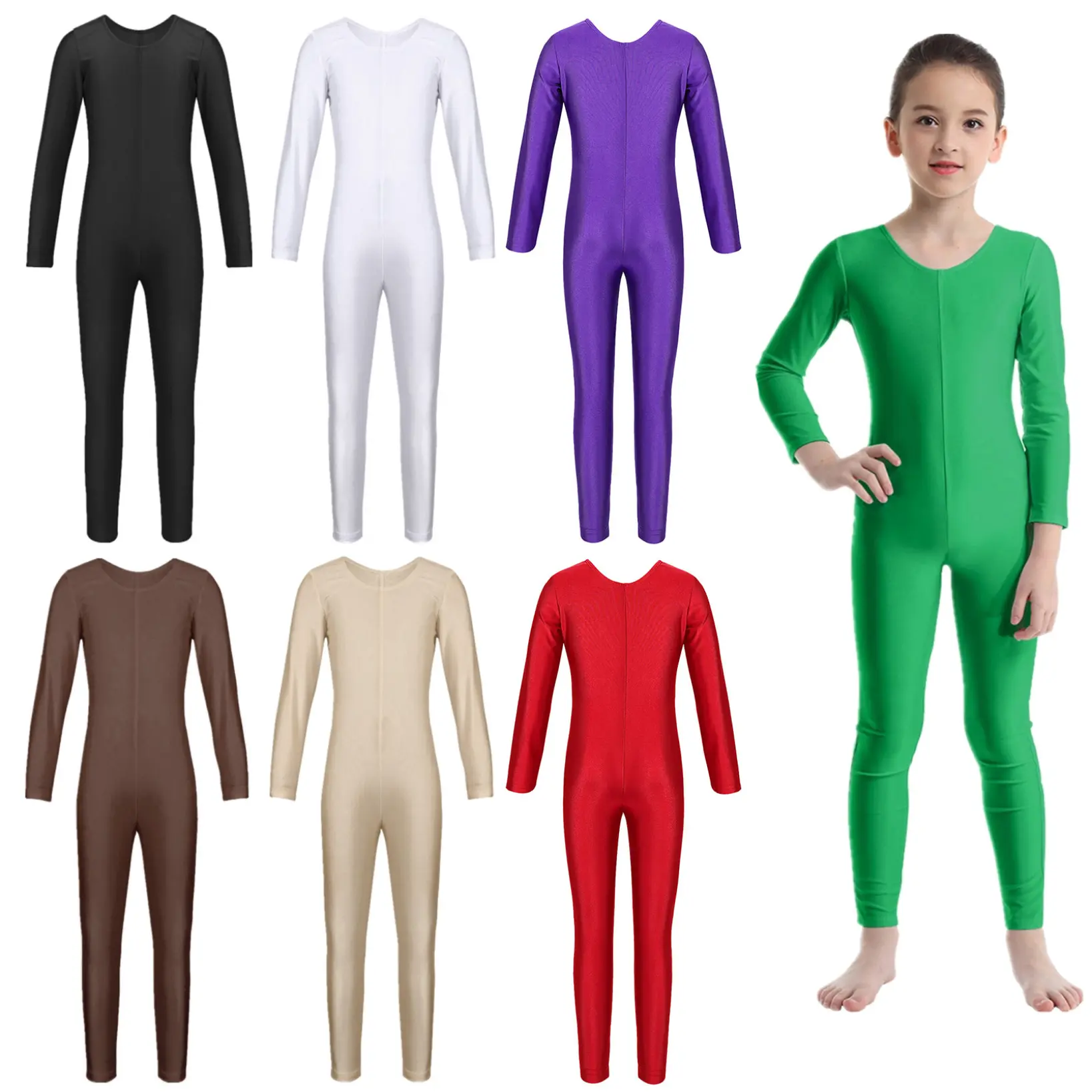 LiiYii Girls Long Sleeve Ballet Dance Gymnastics Unitard Catsuit  Bodysuit Dancewear Costume
