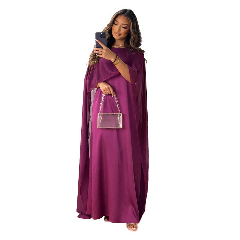 Product Introduction of Muslim women's round neck, loose and large hem Middle Eastern robe chiffon dress 11