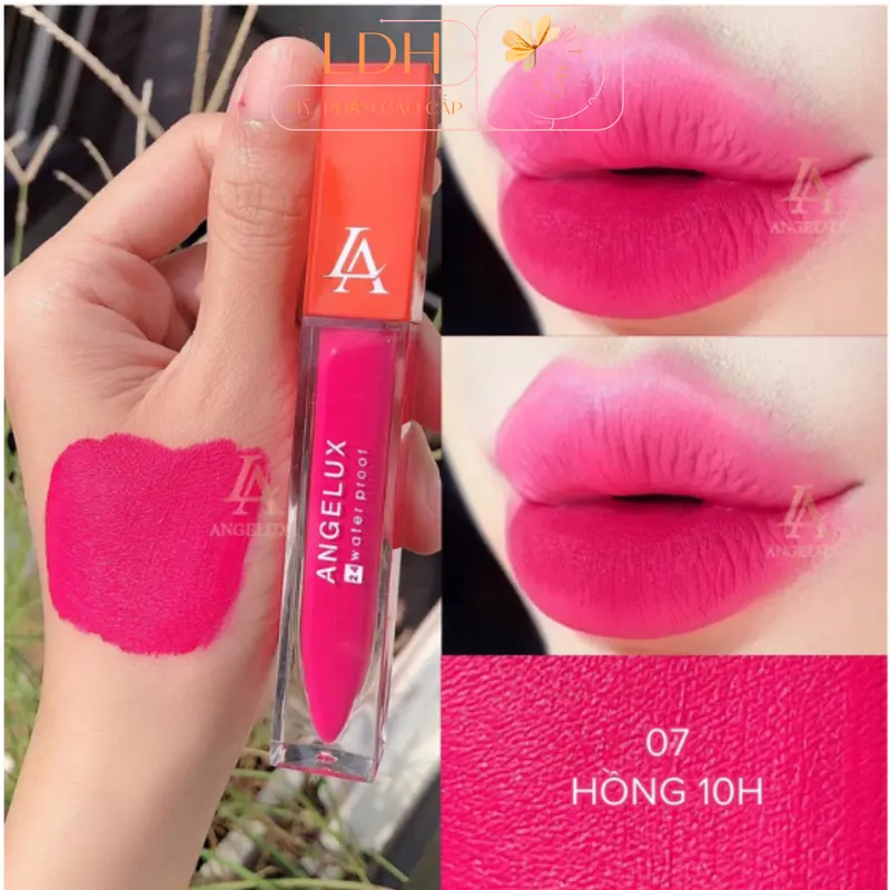 son kem siêu lì Angelux -Chống thấm , chống trôi suốt 24H- (07- hồng 10H ) Cosmetic son Môi Trang Điểm Mỹ Phẩm Nữ Women son sieu li son  khô 1