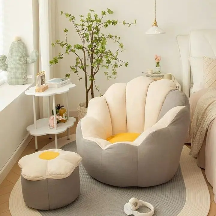 Sofa Malas, Sesuai untuk Bilik Tidur, Ruang Tamu, dan Apartmen Kecil, Kerusi Tunggal, dengan Bangku, Gaya Kerusi, Diperbuat daripada Bahan Tatami, Sesuai untuk Rumah Sewa, Gaya Selebriti Internet