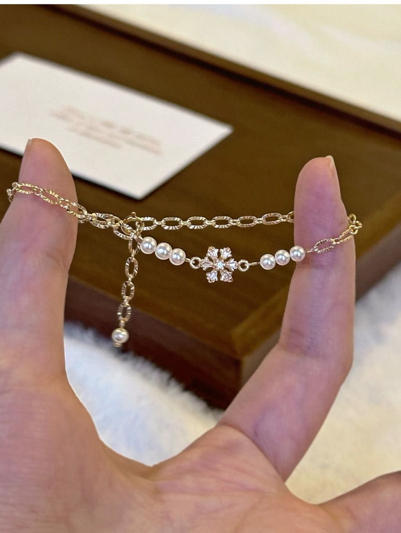 Product Introduction of Vòng Tay Ngọc Trai Zircon Bông Tuyết, Thiết Kế Tối Giản, Thích Hợp Cho Mùa Thu Và Mùa Đông, Độc Đáo, Cao Cấp, Tongqin, Nhẹ Nhàng Và Tinh Tế, Phong Cách Thanh Lịch, Dành Cho Nữ 4