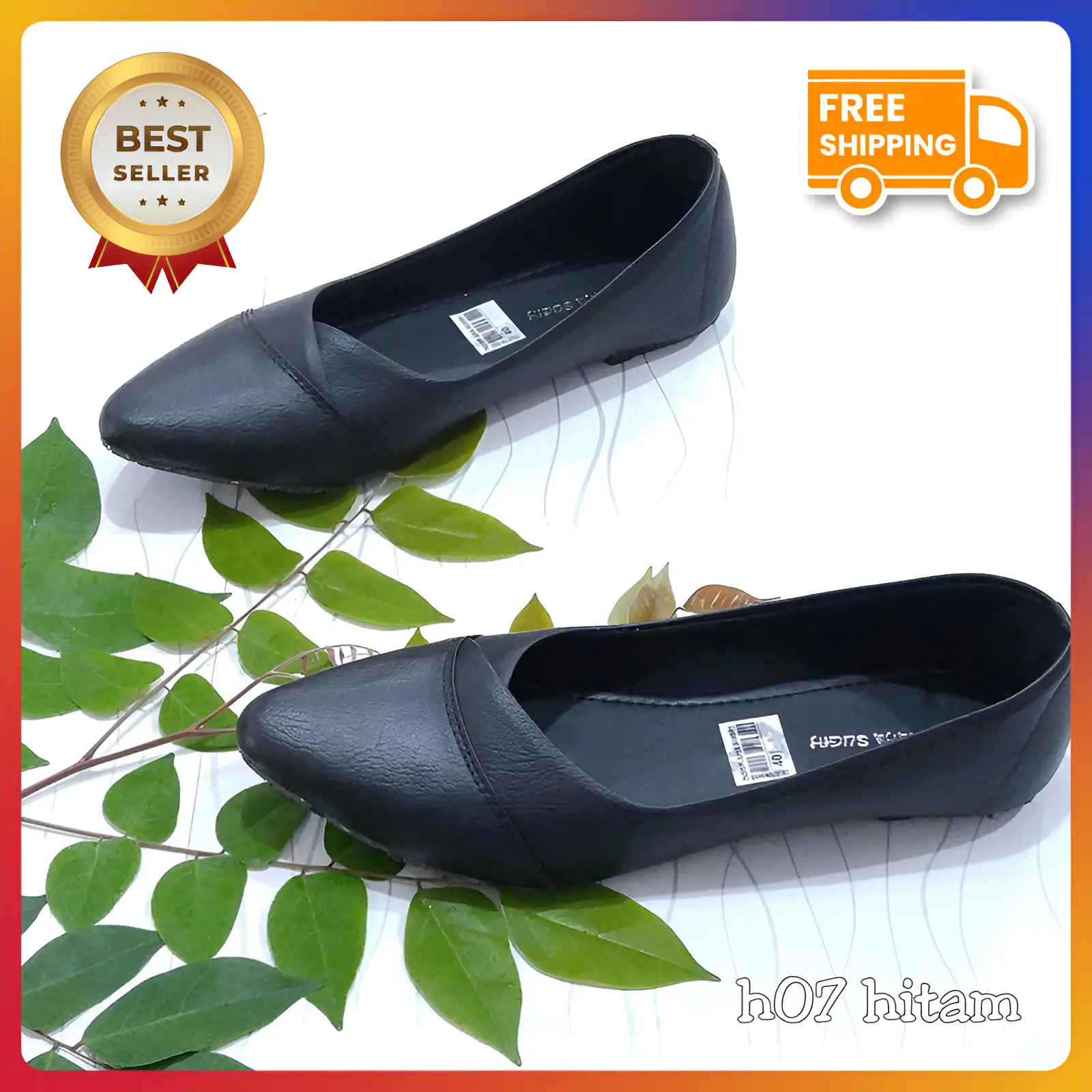 Sepatu Kerja Wanita Kantor Flatshoes Spatu Flat Kulit Teplek Hitam Coklat Putih H07