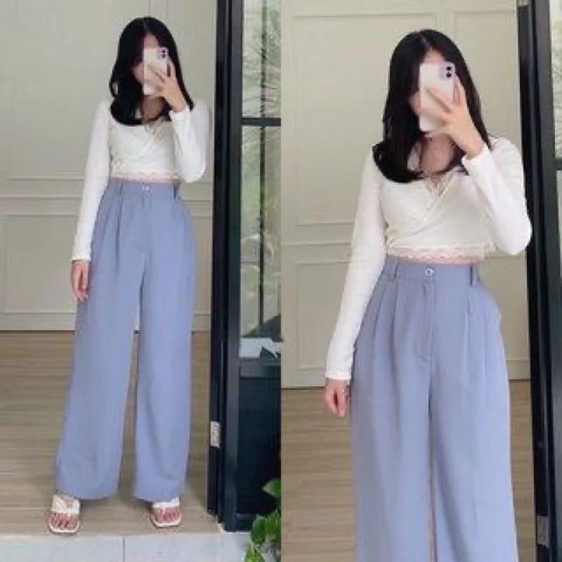 Celana Kulot Shakilla Loose Pants 332 PREMIUM Trousers Wanita Anti Kusut -Highwaist Wanita Bahan Jatuh Celana Kantor Formal / Casual Panjang Basic Shakila Crinkle Hitam 3
