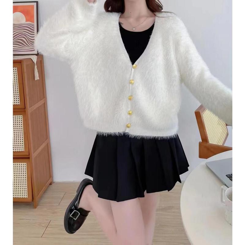 Korean Style Pink Sweater Jacket Mohair Knitwear Loose Knit Cardigan croptop Knitted Sweater 3