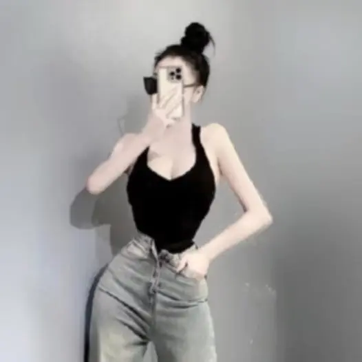 Áo ba lỗ nữ hở lưng cá tính . Áo ba lỗ cổ tim thun gân Top Women Jean Voan Voi Đen Áo thun 6