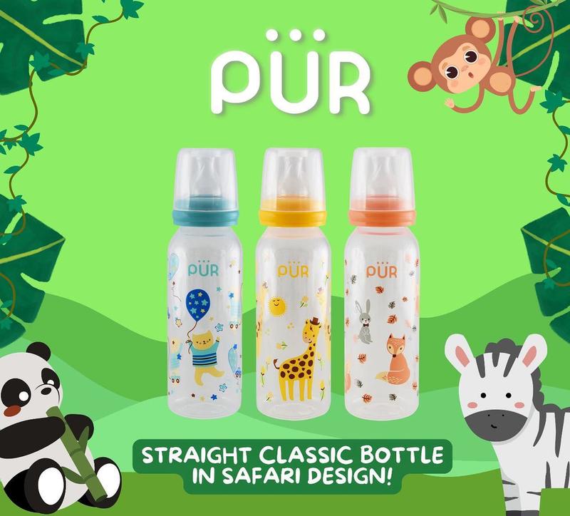 PUR Bình sữa cổ chuẩn thân thon nhưa PP 325ml, sản xuất tại Thái Lan Silicone Cho Bé Kem