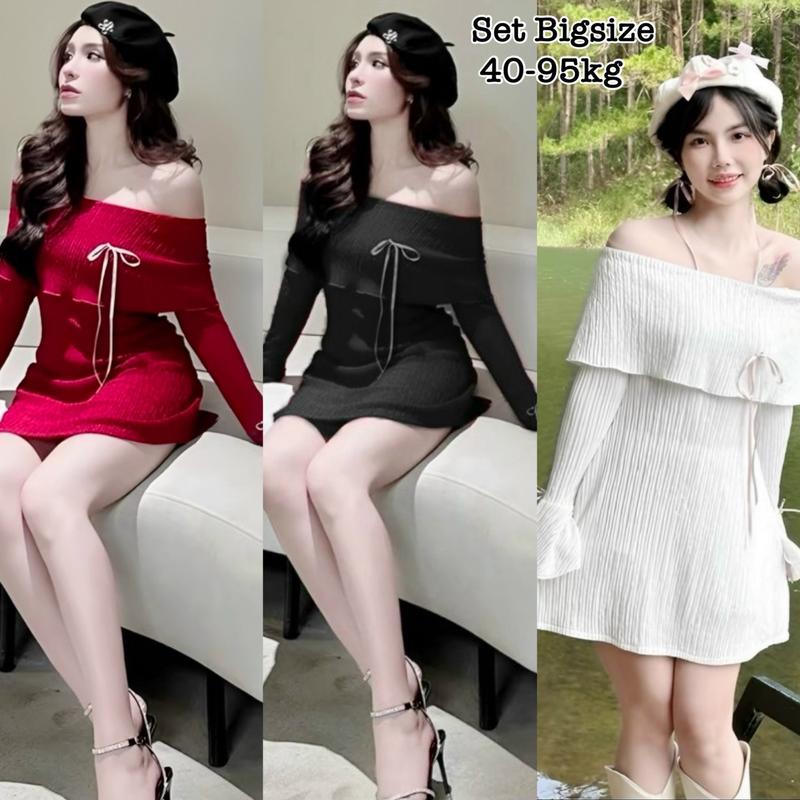  Thời Trang Bigsize - Set Váy Đầm Bigsize Thun Xốp Tay Dài Kèm Quần Hot Hit Thiết Kế Dự Tiệc Đám Cưới Nữ Cao Cấp Xinh Đẹp Sang Trọng Dễ Thương Giá Rẻ 40-95kg Én Nhỏ Có Bigsize Đen �Váy Xinh Nhẹ Nhàng Dress Kem - 2180 