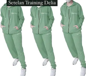 BMF2 - Setelan Training Delia Hoodie L, XL, XXL, 3XL, 4XL Training Baju Olahraga Wanita Muslim Jumbo Celana Kaos Polos Panjang Sport  Dewasa