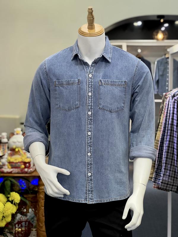 Áo Sơ Mi Tay Dài Nam, Chất Liệu Denim Cao Cấp, Phối 2 Túi Trước Ngực GUSM79