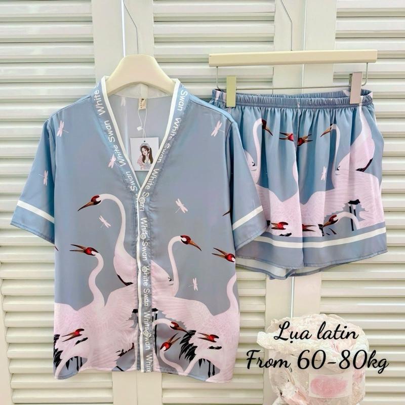 BIGSIZE (60-78kg ) 20 mẫu PIJAMA CỔ TIM TAY NGẮN QUẦN ĐÙI  THIẾT KẾ CAO CẤP Nữ Women Áo Ngủ Quần Ngủ  Kem big size pizamanu Nhung 7