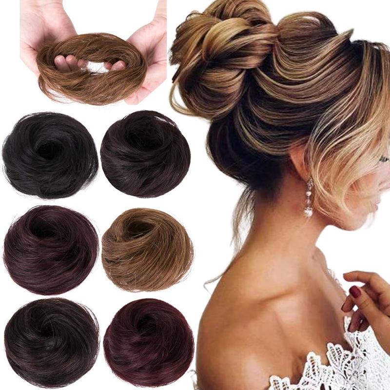 Fashion Synthetic Chignon Elastic Rubber Band Fake Hair Bun Clip in On ...
