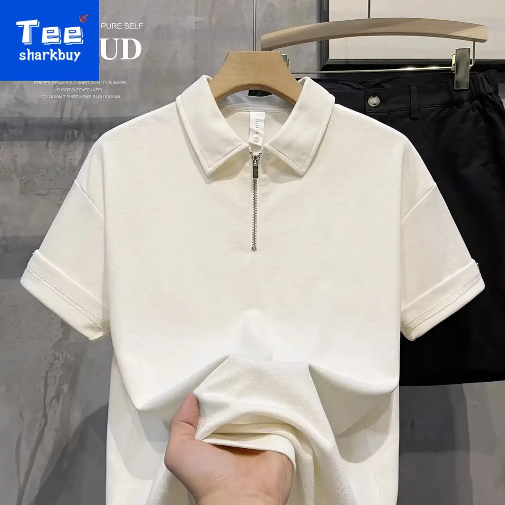Áo Polo Ngắn Tay, Màu Trơn Phong Cách Hàn Quốc, Thời Trang Đường Phố, Dành Cho Nam, Hàng Mới Về, Có Khóa Kéo