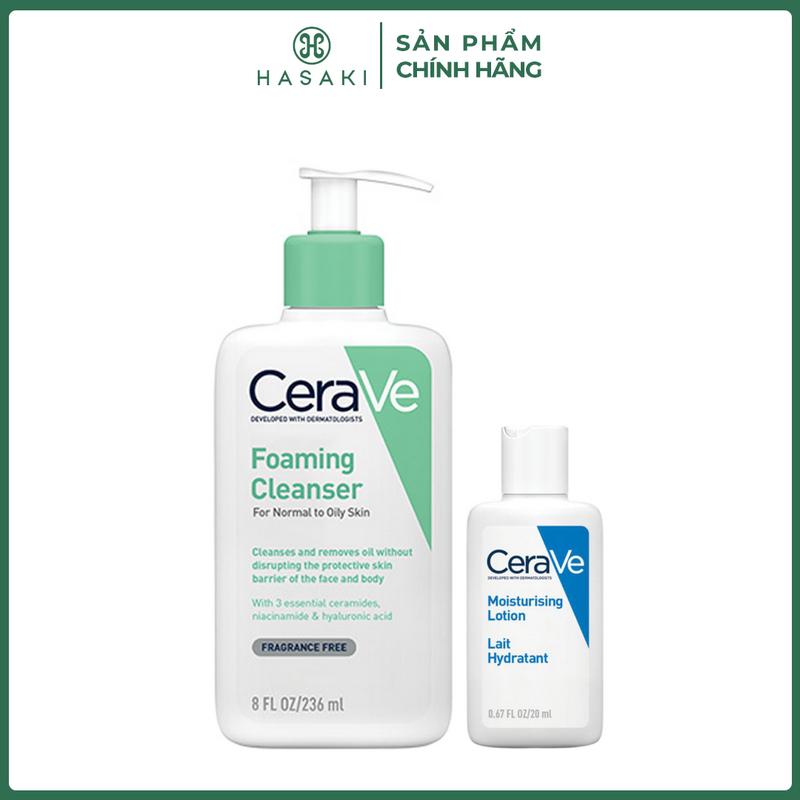 Combo Sữa Rửa Mặt CeraVe Cho Da Dầu 236ml + Sữa Dưỡng Thể Cho Da Khô 20ml | HASAKI BEAUTY Skincare Làm Đẹp Da