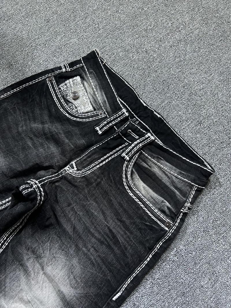 Product Introduction of Quần jean nam dài  màu đen wash gân , hoạ tiết thêu hình Samurai 5