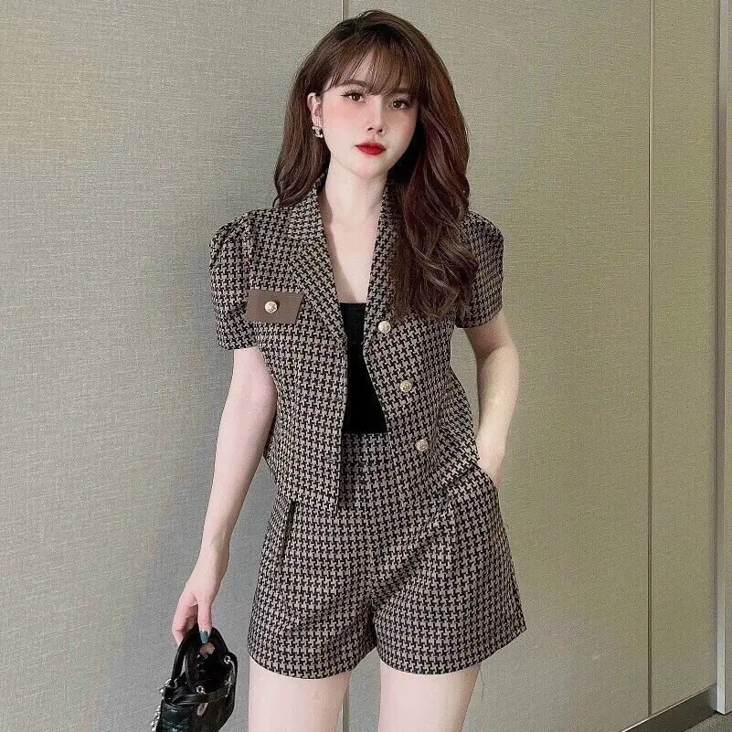 Set vest áo cộc tay quần sooc thanh lịch Top Nữ Women