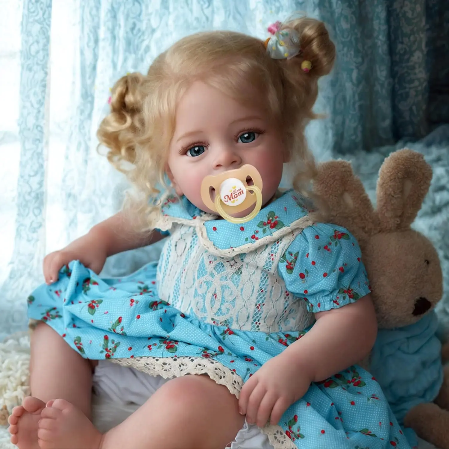 20 Inch Reborn Doll with Feeding Accessories, 1 Set Cute Soft Vinyl Realistic Blonde Newborn Teenager Doll