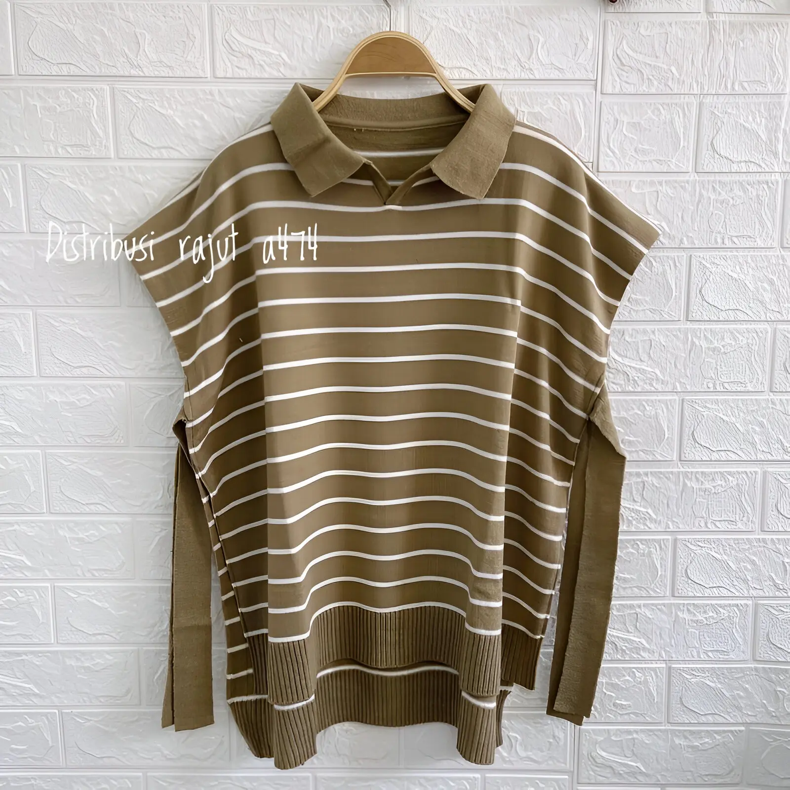 VEST KERAH TALI SAMPING MOTIF GARIS LIODRA Wanita