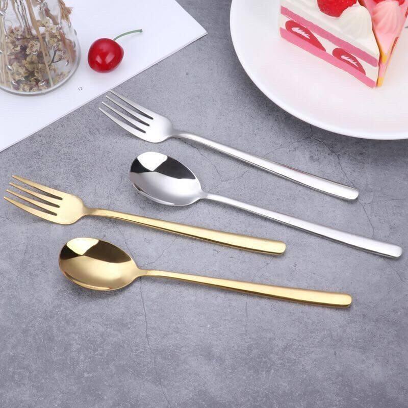 Sweets Bakery ชุดช้อนส้อม สแตนเลส สไตล์เกาหลี หนาพิเศษ ไม่เป็นสนิม ยาว 21ซม. ช้อน ส้อม ช้อนส้อมเกาหล