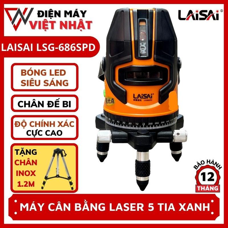 Máy cân bằng laser 5 tia xanh LAISAI LSG686SPD đế bi bóng led siêu sáng mẫu mới nhất, Tặng kèm chân INOX 1.2m - Máy bắn cốt cân mực laser Laisai cao cấp chính hãng giá rẻ