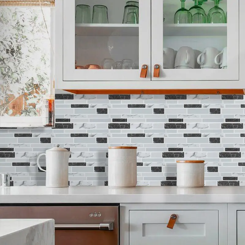 Faux Marble Pattern Tile Sticker, 25pcs/set Self Adhesive Tile Sticker, Waterproof & Oil-proof Wall Sticker for Home Kitchen Bathroom, Decor 2