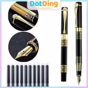 [DOTDING]Set 11 Pcs Pulpen Fountain Retro Logam Kaligrafi 0,5mm Nib Desain Klasik Vintage Hadiah Vintage untuk Menulis Alat Tulis Sekolah & Kantor