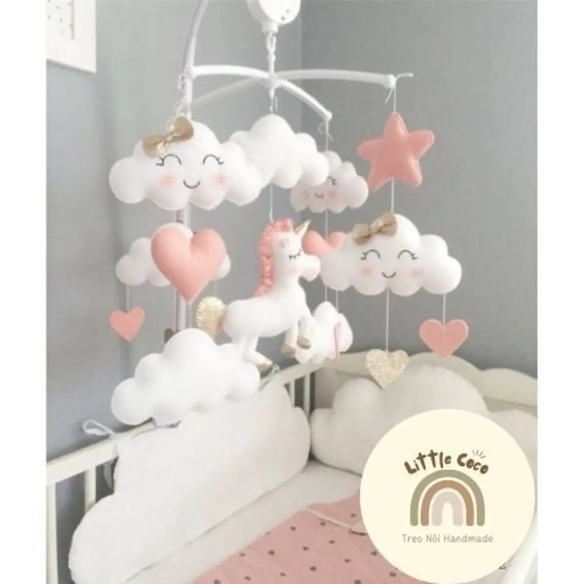 Đồ chơi treo nôi  kícḣ thích thị giác cho trẻ sơ sinh khâu tay handmade (chưa kèm thanh J,hộp nhạc)