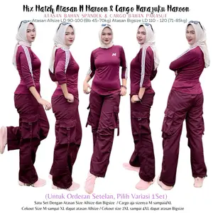 Mix Atasan Baju Senam N Petir Maroon Lis Putih dan Cargo Harajuku Maroon (bisa dibeli Terpisah), Atasan Model List Bahan Polyster Spandek Allsize dan Bigsize Untuk Wanita Olahraga