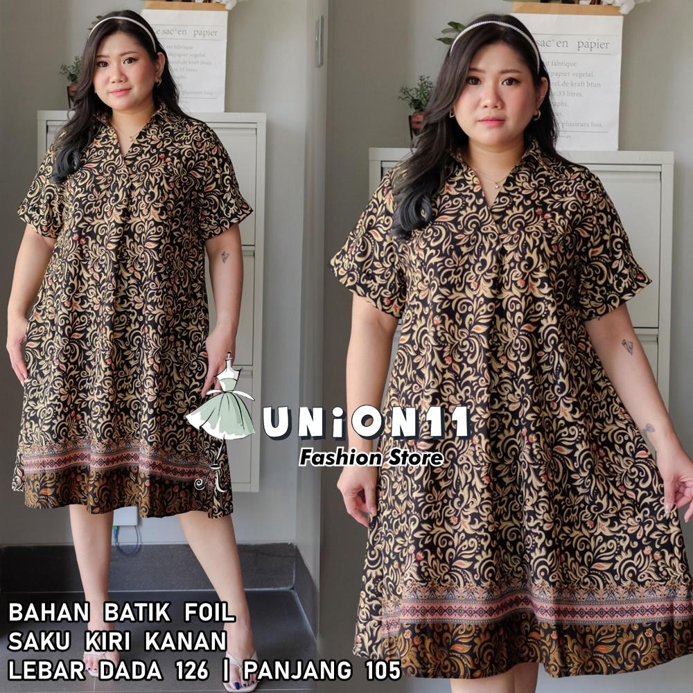 Union11 - Dress Wanita Jumbo Big Size Ld 126 /  Muat Bb 100 Kg / Wolfis Motif Batik Asoka